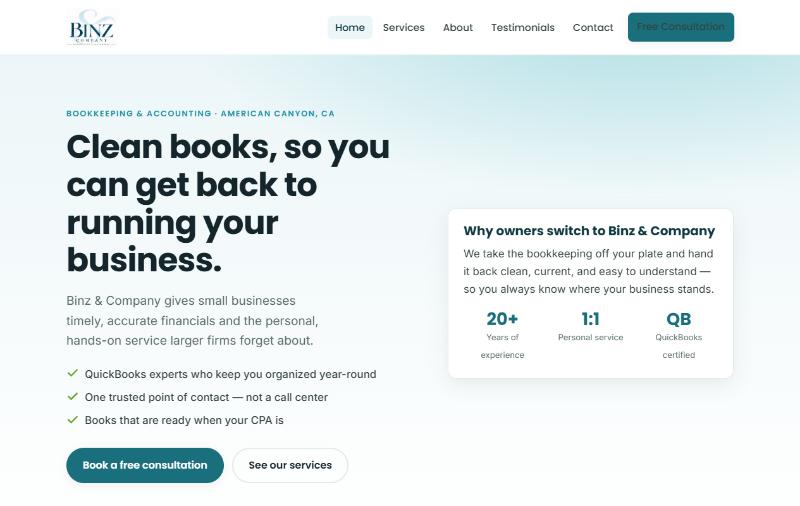 Homepage of the Binz & Company website